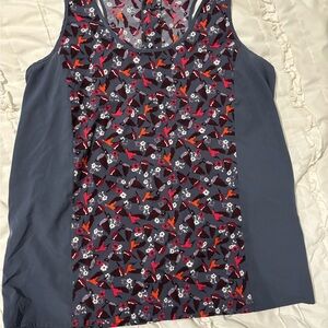 Banana Republic Blue Gray Bird Print Medium Sleeveless Suit Blouse Women